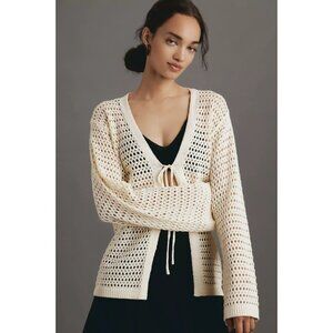 Anthropologie Flat White Long-Sleeve Crochet Tunic TopCardigan Open Knit OS
